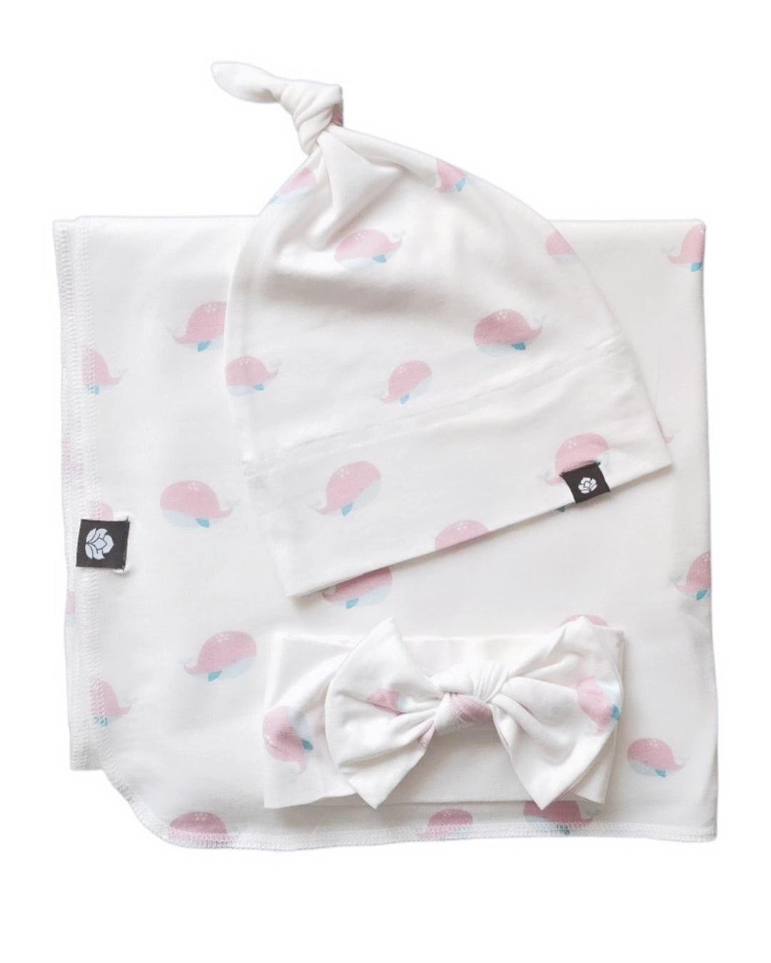 Bamboo Swaddle, Hat & Bow Sea Breeze Whale by MA-MA NYC