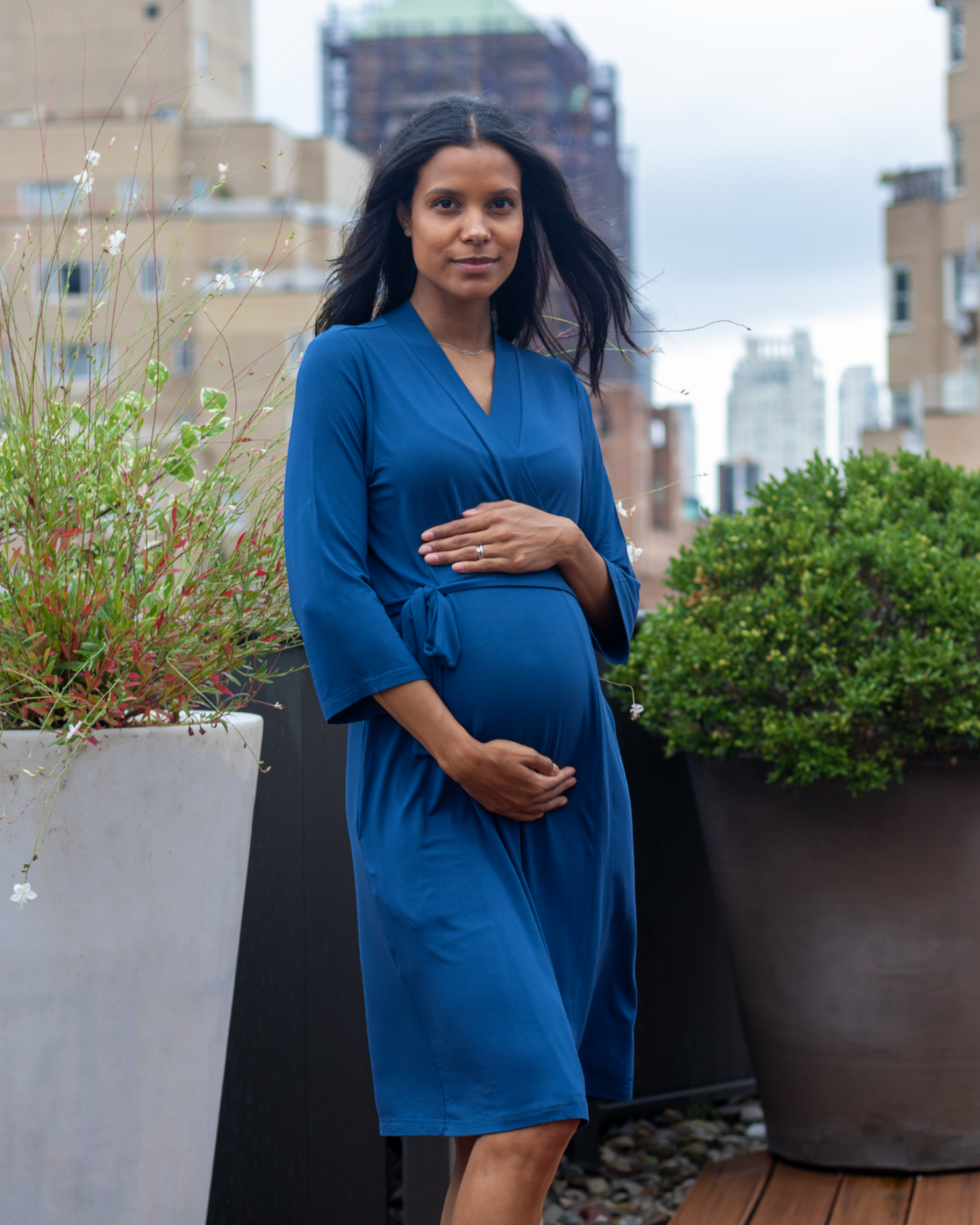 Blue Bamboo Maternity Robe