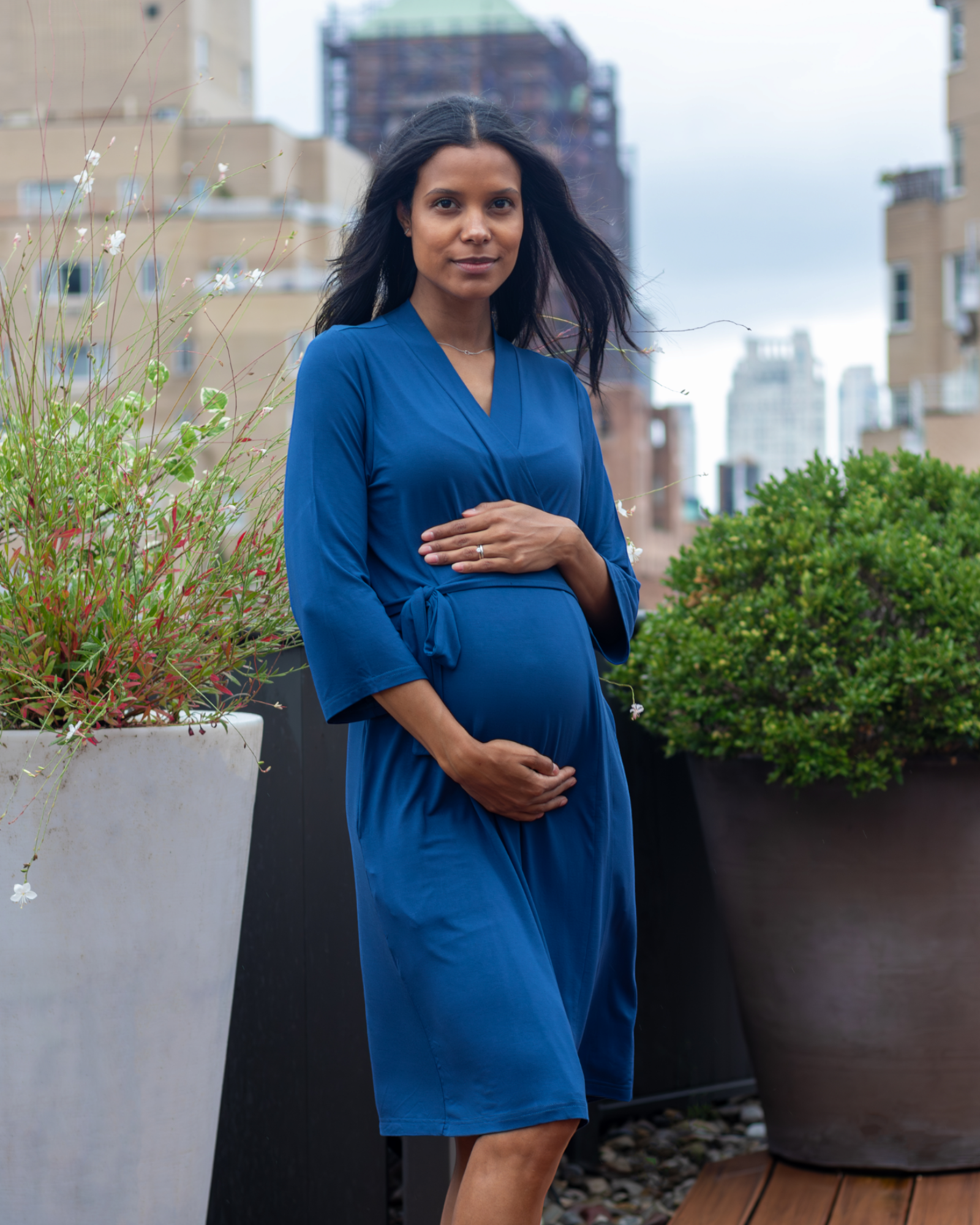 Blue Bamboo Maternity Robe