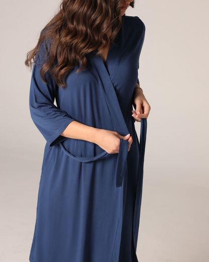 Blue Jasmine Bamboo Maternity Robe